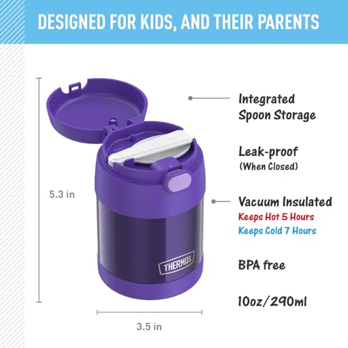 Termo FUNTAINER morado 10 oz para niños, acero inoxidable y cuchara plegable