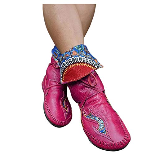 Damen Stiefel Weiches Leder Stiefeletten Gefüttert Flache Schnürsenkel Damenstiefel