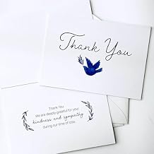 CARDAMONOLY Thank You Cards with Envelopes Funeral - Sympathy Cards with Envelopes with Blue Dove for Celebration of Life, Memorial Books, Bereavement, Acknowledgement - 6 x 4.25 - Pack of 25