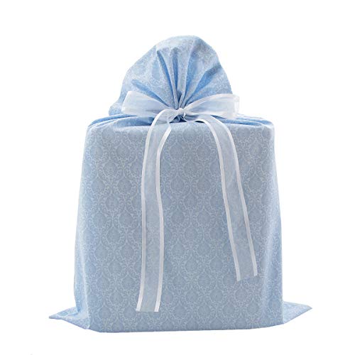 Damask Reusable Fabric Gift Bag for Wedding, Bridal Shower, Birthday or Any Occasion (Steel Blue, Large 20 Inches Wide by 27 Inches High)