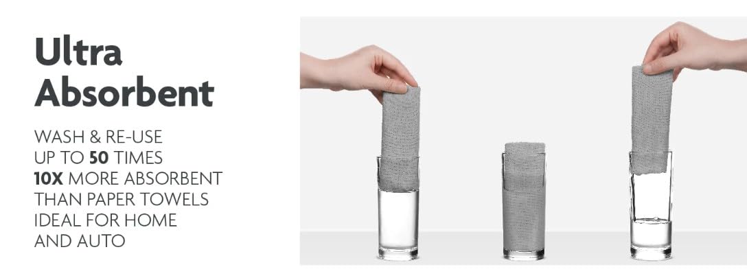 Fantasticlean Toallas de limpieza de microfibra en un rollo, paños reutilizables y lavables, para coche, casa, garaje o cocina, 12 x 12 pulgadas, paquete de 75 (gris claro)