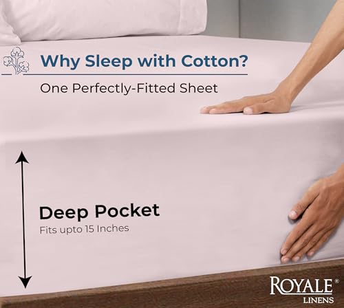 Image of Royale Linens 100% Organic Cotton Fitted Sheet - Percale Weave - Super Soft Deep Pocket Bottom Sheets - Elastic Sheet Full Size - Full Fitted Sheets Only - (54 inchx75 inch+15 inch, Lavender)