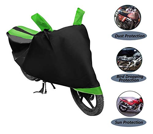 Image of Auto Hub Bike Cover Compatible with TVS Apache RTR 160 with Mirror Pocket, Dustproof, Heat Resistant, Triple Stitched, Apache 160 Bike Cover- Black, Green