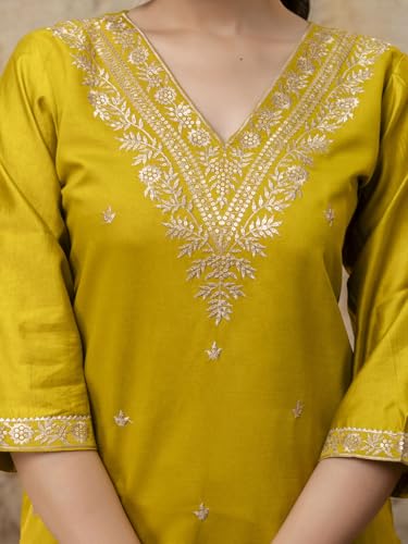 Image of VredeVogel Kurta Set with Dupatta | Embroidered Viscose Rayon Kurta Pant Set for Women | Women's Ethnic Casual Kurti Set