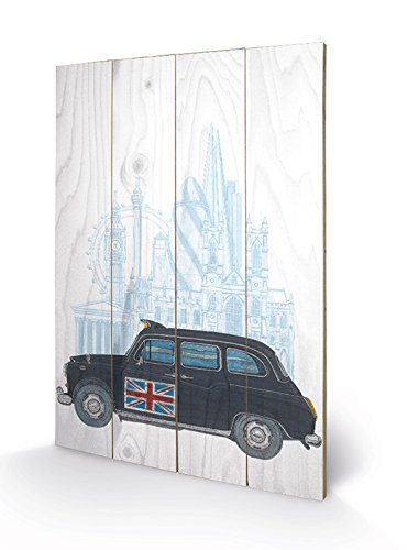Impression sur bois Barry Goodman London Taxi 40x59 cm pour décoration murale rétro