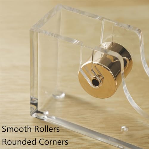 Klebebandspender aus Acryl, Tischabroller Tape Abroller, Transparent Klebebandabroller für Schreibtische, Schule, Zuhause, Gold