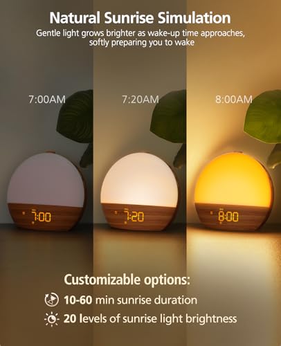 Tempospark Wood Grain White Noise Sound Machine Sunrise Alarm Clock with 30 Soothing Sounds, 17 Night Lights, Bluetooth Speaker Wake Up Light Alarm Clocks for bedrooms, Heavy Sleepers, Baby, Kids - image 2