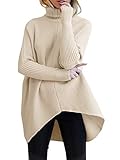 Nulibenna Womens Turtleneck Long Sleeve Sweater Asymmetric Hem Casual Winter Pullover Knit Tops Khaki
