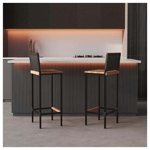 kit 2 Banqueta Alta em Aço com Assento de Madeira Maciça e Encosto de Junco