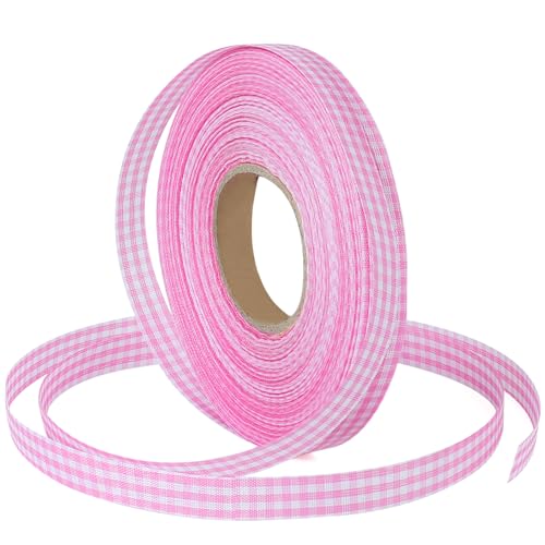 Pink Gingham Ribbon for Gift Wrapping 3/8 inch 50Yard Plaid Ribbon for Flower Bouquet Christmas Birthday Wreaths Wedding Event Party Decoration Bow Maker Pink and White Checkered Ribbons