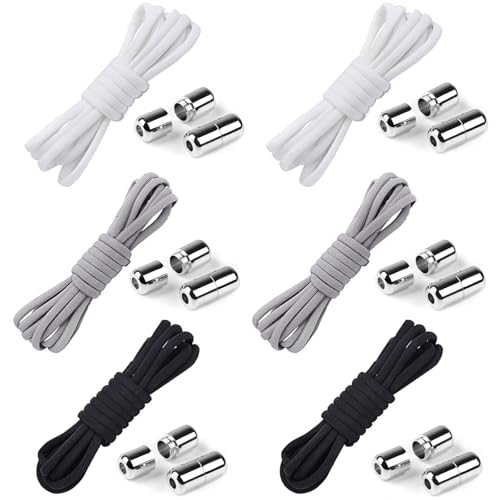 Gentpovth 6 pares Cordones Elásticos Sin Nudo, cordones redondos sin atar, Ajustables Cordones de Zapatos Sin Nudos, Cordones Elásticos Zapatos para Adultos Niños (100cm x 0.5cm)