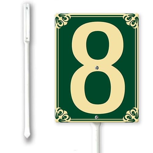 Number 8 Sign with Stake for Outside Lawn 8x12inch Aluminium Yard Decorations Metal Fade Resistant Green Numbered Signs for Out door Yard Driveway Home Easy to Install