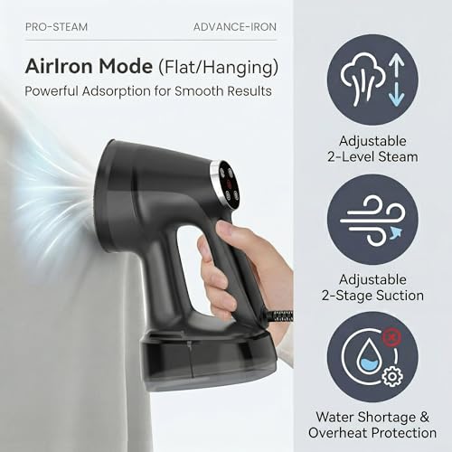 Vacuum Steamer for Clothes Handheld: 3600Pa Powerful Suction,Portable Travel Garment Steamer,400ml WaterTank, LED Display,15s Heat-Up,2-in-1 Steaming & Ironing,No Leak&Stable Steam(for 110-120V) — view 4