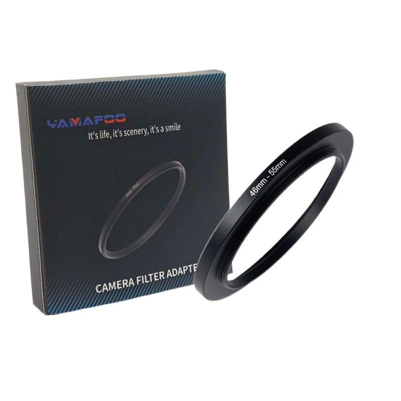 YAMAFOO 46mm to 55mm Step-Up Ring/Step Down Rings Filter Adapter for All Brands UV ND CPL Metal Ring Step-Up Rings Adapter Filter,Black (46-55)