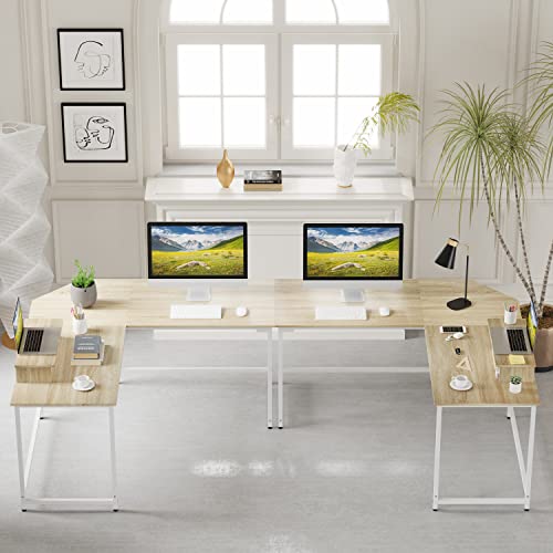 Elephance 59" L Shaped Desk Corner Computer Desk Gaming Table With Monitor Stand Workstation For Home Office (Large, Beige) #TOP7