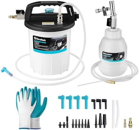 DURATECH 3L Pneumatic Brake Bleeder Vacuum Pump Kit, One Person Brake Bleeder Kit with Work Gloves and 23-Piece Adapters, Brake Flush Kit/Clutch Bleeder Kit for Cars, Motorcycles, SUVs, Light Trucks