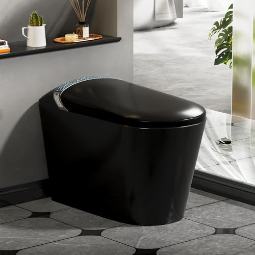 WinZo Smart Toilet with Bidet, 17 inch Comfort Seat Height, Auto Open/Close Foot Kick Flush Heated Seat, LED Night Light, 1.28 GPF Multiple Cleaning Modes (Matte Black) miniatura 1