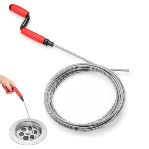 O OLAX Desatascador Tuberias Profesional 5m × 6mm, Cable Desatascador Tuberías con Manivela, Alambre Desatascador Tuberias para Fregaderos, Alcantarillas e Inodoros