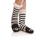 1 Paar Hohe Socken Schwarz Weihnachten Printing Strümpfe Damen Sexy Socken Damen Lustig Socken Damen Warm Kuschelig Weich Weiß Damen Winter Nette Plüsch Weihnachtsdruck Socken Super Weiche Warme