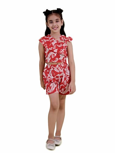 Image of AJ DEZINES Kids Cotton Sleeveless Co-ords Set for Girls - Casual Outfit | Vacation Wear |Beach Dress |Dolphin Printed Top Shorts for girls - Regular Fit
