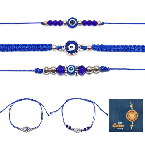 BOGCLEE 5 peças proteção contra o olho, pulseiras de mau olhos, tecido à mão amuleto sorte para mulher e homem