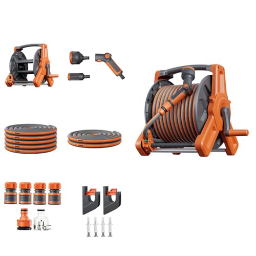 ホースリール 散水ホース 巻き取りやすい ねじれに強い 使い 持ち運びやすい 高圧洗浄 三角形構造 家庭菜園 掃除 庭 コンパクト ガーデニング 洗車 園芸 壁と床の二重使用壁ブラケット付き (25M)