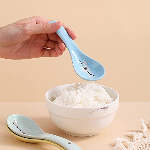 Berglander Ceramic Soup Spoons 4 Pieces, Asian Chinese Japanese Korea Porcelain Soup Spoon For Soup, Dumpling, Wonton, Cereal #TOP7