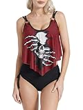 DRESSFO Women's Bikini Set High Waisted Bikini Two Piece Bathing Suit Tummy Control Tankini Gothic Skull Swimsuit (Black2/Large)