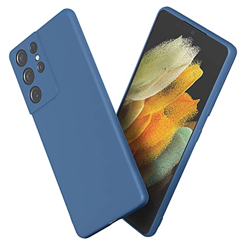 Enukov Coque compatible avec Samsung Galaxy S21 Ultra Liquid Silicone Case Anti-rayures Doublure en microfibre avec toucher soyeux Protection intégrale antichoc Bleu Cover