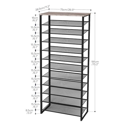 HOOBRO Große Schuhregal, 12-stöckiges Schuhablage, Schuhschrank hoch, für 35-45 Paar Schuhe, Metallrahmen, Industriestil, für Flur… – Ansicht 3