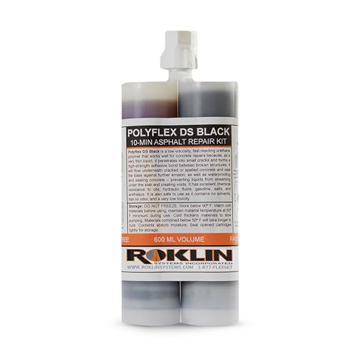 Roklin Systems, Inc. - PolyFlex DS Concrete Crack Filler, Quick-Drying Asphalt Crack Sealer, Floor/Wall Repair Patch Kit Essential, 21 Ounces, Black -  Roklin Systems Incorporated, PFDS_BLK_21OZ