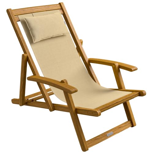 Casaria® Chaise Longue Pliante en Bois Beige Chaise de Plage 3 Positions Chilienne transat Jardin Exterieur