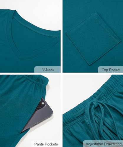 Image of RUBZOOF Women's Short Sleeve Pajama Sets with Pockets Casual V Neck 2 Piece Lounge Sets S-3XL