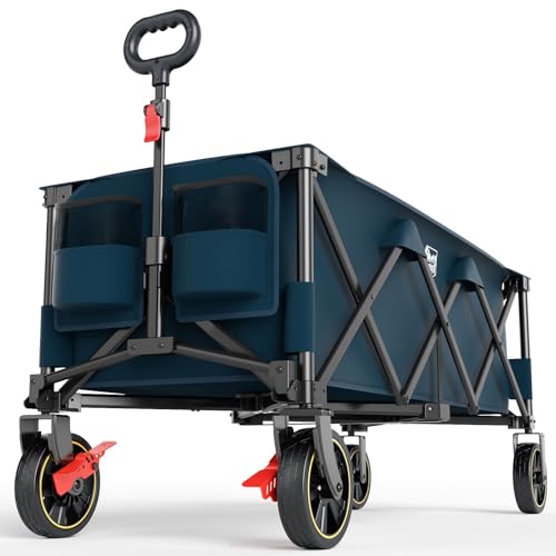 TIMBER RIDGE 51.2'' Extended Collapsible Wagon Cart with Brakes and Cargo Net, 500LBS Heavy Duty...