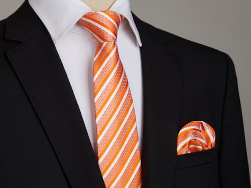 Image of Enlision Mens Ties Stripe Tie and Pocket Square Set Classic Formal Woven Neckties Handkerchief Cufflinks Wedding