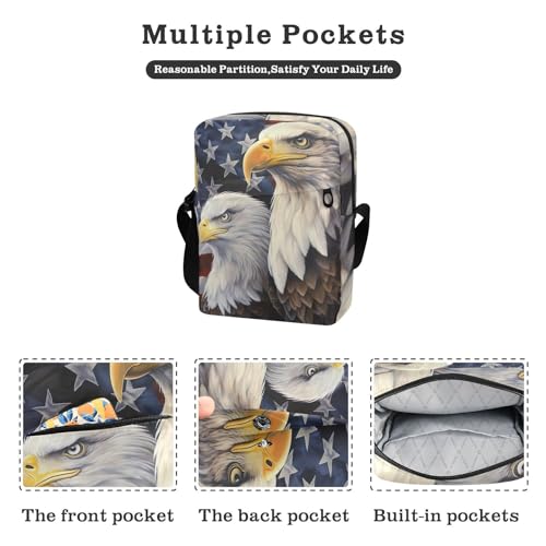 Crossbody Bag American Flag Eagle 4th Of July Independence Day Messenger Bag for Women Men Purse Shoulder Bag Satchel Bag with Adjustable Strap 214A70392