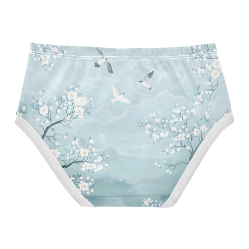 Girls Briefs, Chinese Flower Bird Blue Toddler Girl Panties, Cotton Underwear Girls, 2T–8 Years2