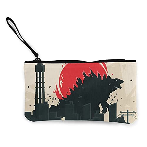 HONGZHESM M_4468L Godzilla Canvas Cash Coin Purse Zipper Pencil Bags, Pencil Case Storage Pouch Bag Cosmetic Makeup Bag Multicolor, 12x22CM