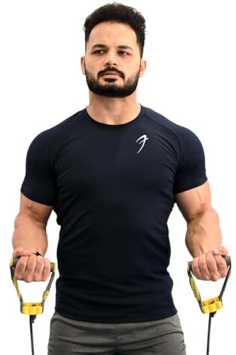 Image of Round Neck Half Sleeves Gym Workout Solid Sports and Gym T-Shirt for Men