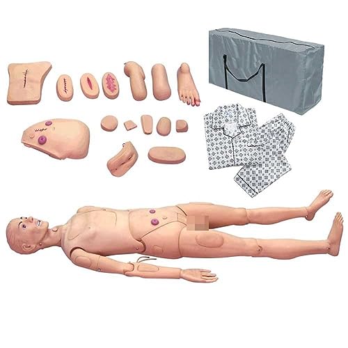 Modelo de enseñanza, maniquí de enfermería de tamaño real, maniquí de entrenamiento de enfermería de PVC con simulación visceral y módulos de heridas reemplazables y bolsa de almacenamiento para