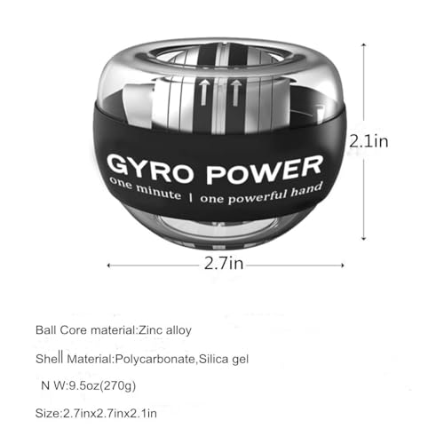 Image of Voroly Gyro Wrist Strengthener Ball - Enhancing Arms, Fingers, and Wrists with Auto-Start Technology for Powerful Muscles and Bones (Platinum Core, Lights, Black)