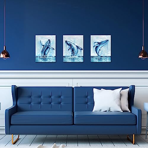 Sechars Whale Wall Art Decor Ocean Marine Life Painting Prints Blue Pictures Decorations For Dining Room Bedroom Bathroom #TOP2