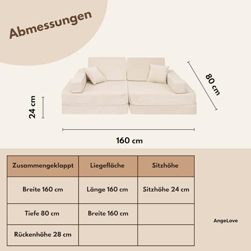 Angelove Kinder-Sofa aus Kordsamt - Kinderpolstermöbel, Couch, Ausstattung für Kinderzimmer, Beig