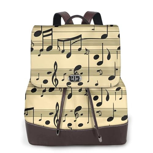 Sac à dos en cuir de voyage imprimé notes de musique, petit sac noir