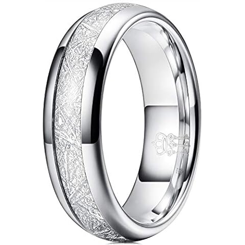 THREE KEYS JEWELRY Mens Womens 6mm Unique Tungsten Hunting Viking Meteorite Carbide Ring Inlay Wedding Band Gifts Bands Rings for Men Women Silver Size Q Cover
