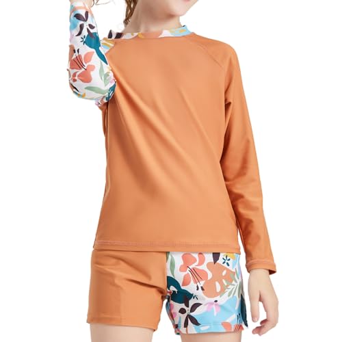 Image of Girls Long Sleeve Swimsuits 2 Pieces Set Rash Guard Swimwear Quick Dry Surfing Wetsuit for Kids Bathing Suit 5-16 Years