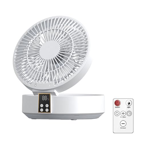 Ventilador de mesa, ventilador de pared, oscilación automática, batería recargable, portátil, plegable, control remoto silencioso, ventilador circulador de aire de 3 velocidades con luz de ambiente