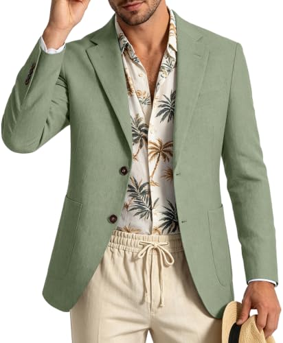 Linen Blazers for Mens Slim Fit Suits Jackets Light Green Casual Blazers M