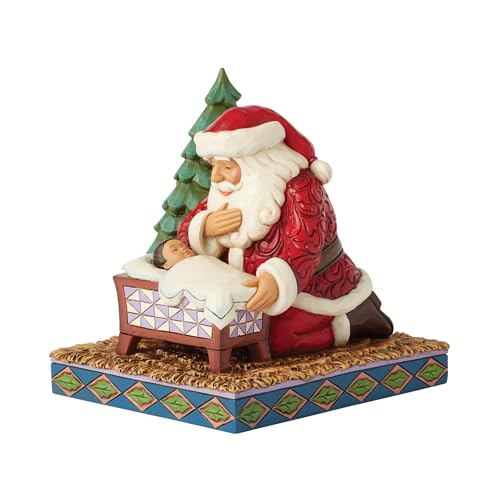 Enesco Jim Shore Heartwood Creek Santa Kneeling Over Baby Jesus Figurine 5.71 Inch Multicolor