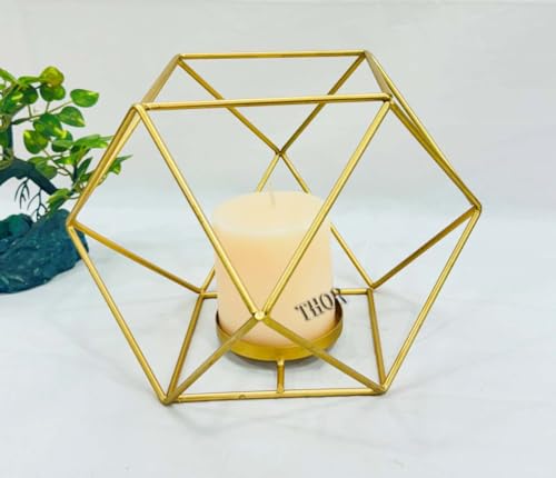 Metal Wire Iron Tealight Candle Holders for Tables Decor Living Room, Weading, Party, Porch, Yard, Gardan Beach Decorations Gold Geometric Shape Holders (Gold)